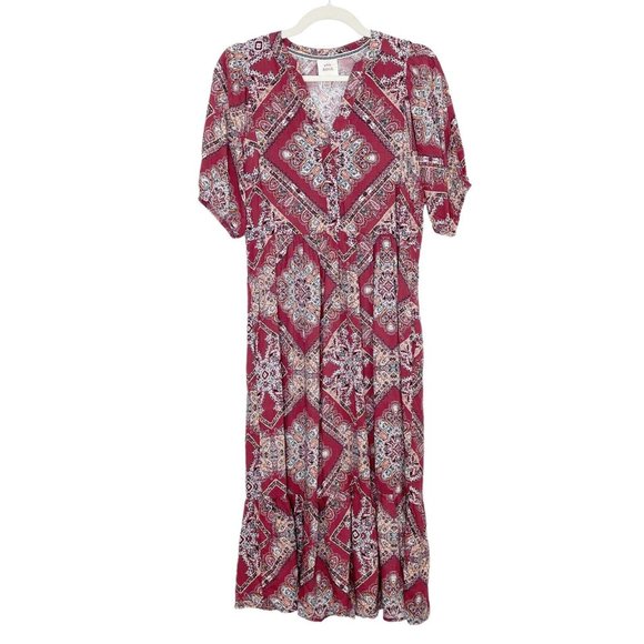 Knox Rose Boho Midi Dress Size XS Red Bohemian Peasant - Picture 2 of 12